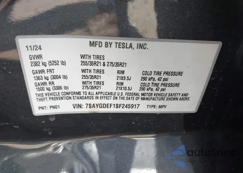 2025 Tesla Model Y Performance Dual Motor All-Wheel Drive from USA, damaged, VIN 7SAYGDEF1SF245917